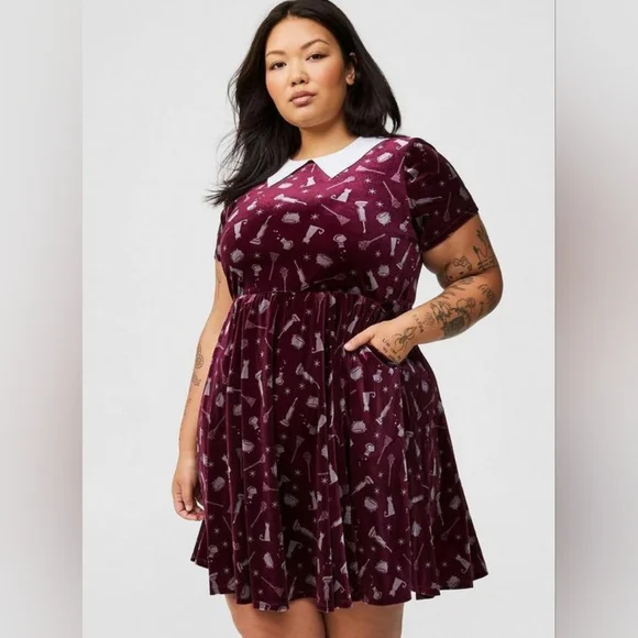 Torrid Burgundy Velvet Mini Dress - Picture 1 of 2